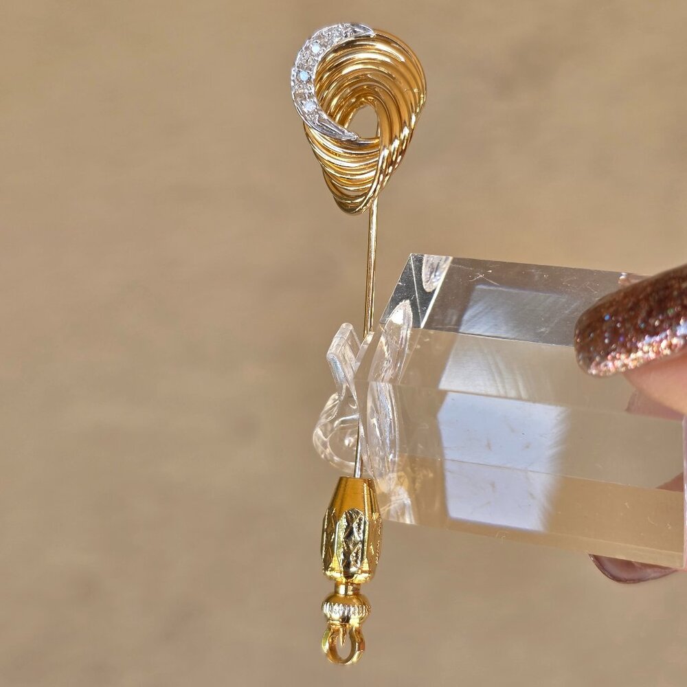 Vintage 14k Yellow Gold Genuine Diamond Lapel Stick Tie Pin Brooch 3.3 g - Picture 12 of 16